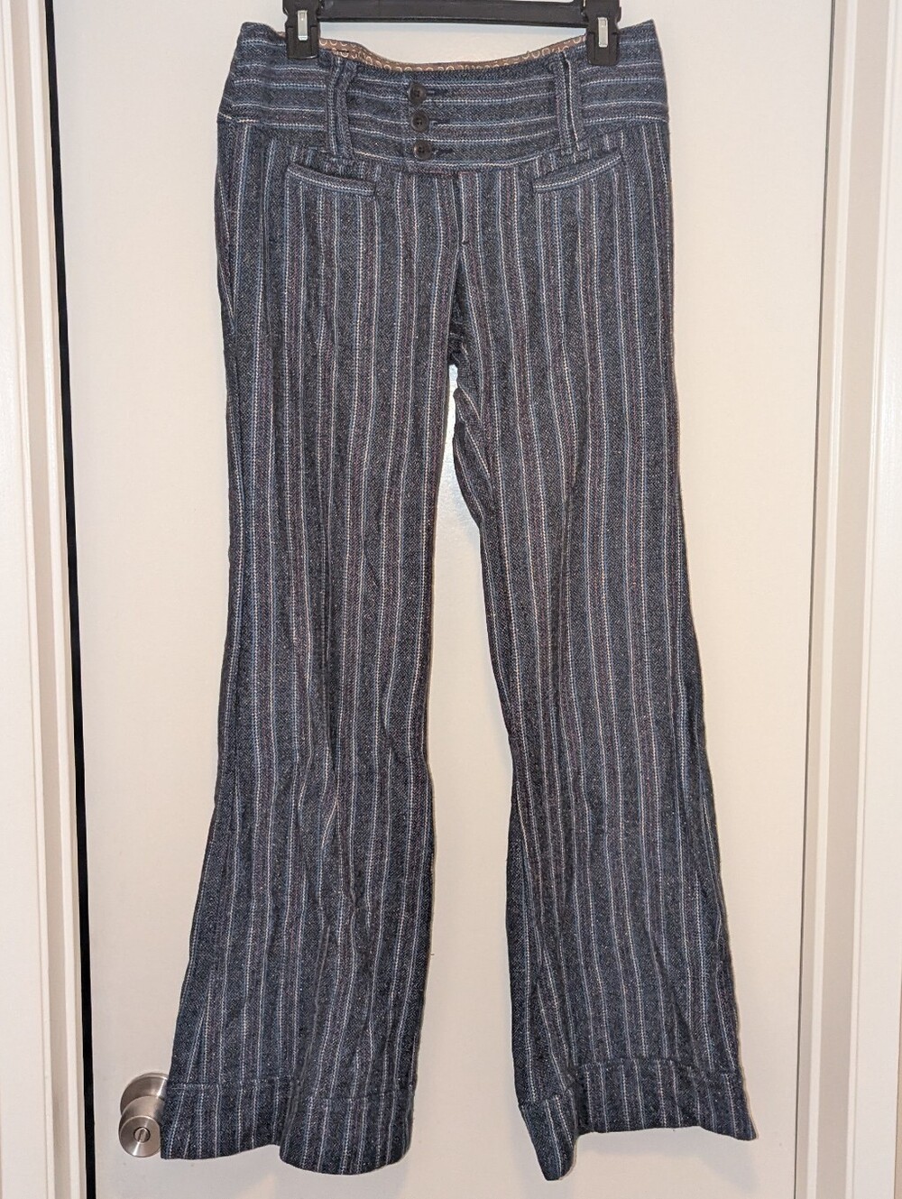 Free People Navy Blue Pinstripe Wide-Leg Pants